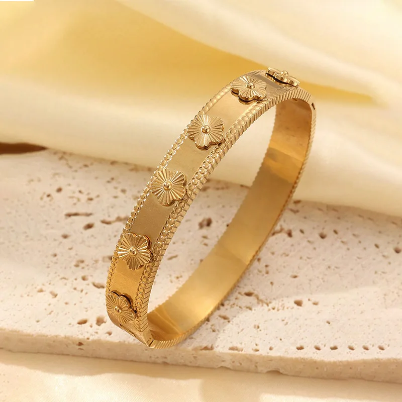 3pcs/1pc Fashion 18K Gold Plated Stainless Steel Nail Bracelet for Women Luxury Cubic Zirconia Bangle Daily Wear Jewelry