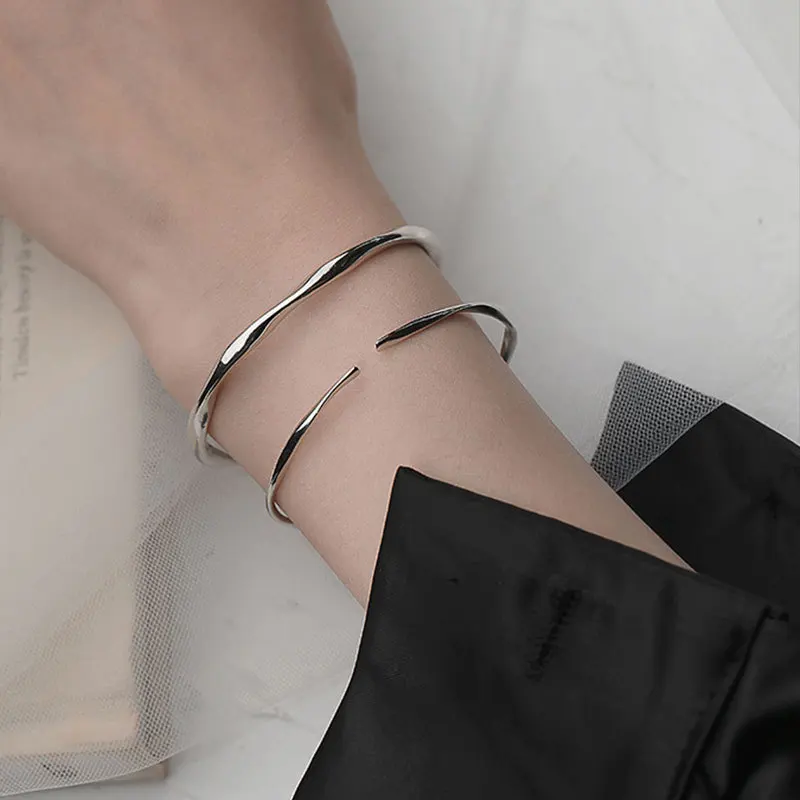 925 Sterling Silver Irregular Geometry Texture Bangle Bracelet for Women Girl Minimalism Jewelry Gift Dropshipping 925 Sterling Silver Irregular Geometry Texture Bangle Bracelet for Women Girl Minimalism Jewelry Gift Dropshipping
