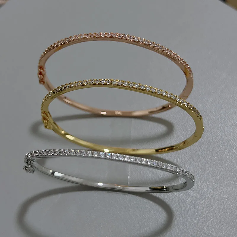 Top Quality Fashion Lovely Bangle Pure Sterling 925 Silver Jewelry For Women Design Bangle Cute Diamond Party Gift Jewelry Size6