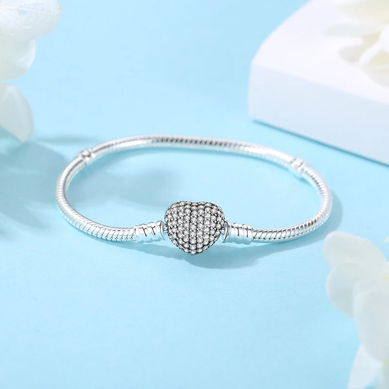 925 Sterling Silver Bracelets Bangles Original Love Heart Clasp Charms Beads Snake Chain Luxury DIY Jewelry For Women Gift 925 Sterling Silver Bracelets Bangles Original Love Heart Clasp Charms Beads Snake Chain Luxury DIY Jewelry For Women Gift