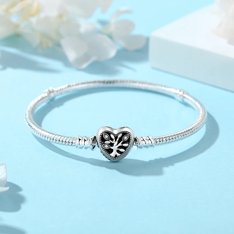925 Sterling Silver Bracelets Bangles Original Love Heart Clasp Charms Beads Snake Chain Luxury DIY Jewelry For Women Gift 925 Sterling Silver Bracelets Bangles Original Love Heart Clasp Charms Beads Snake Chain Luxury DIY Jewelry For Women Gift