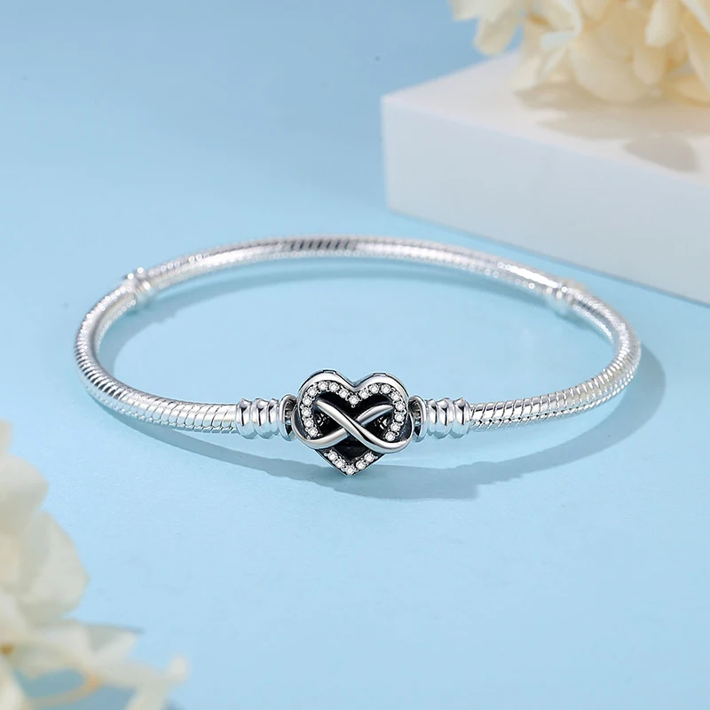 925 Sterling Silver Bracelets Bangles Original Love Heart Clasp Charms Beads Snake Chain Luxury DIY Jewelry For Women Gift 925 Sterling Silver Bracelets Bangles Original Love Heart Clasp Charms Beads Snake Chain Luxury DIY Jewelry For Women Gift