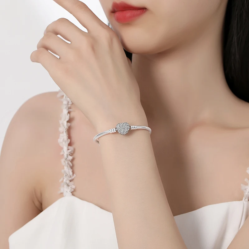 925 Sterling Silver Bracelets Bangles Original Love Heart Clasp Charms Beads Snake Chain Luxury DIY Jewelry For Women Gift 925 Sterling Silver Bracelets Bangles Original Love Heart Clasp Charms Beads Snake Chain Luxury DIY Jewelry For Women Gift