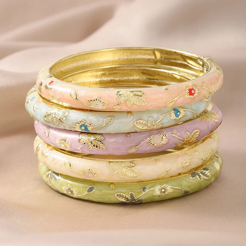 FTCY 5PCS Fine Small Flower Cloisonne Enamel Bangles For Women Vintage Bohemian Oil-drop Bracelet Elegant Jewelry Gifts FTCY 5PCS Fine Small Flower Cloisonne Enamel Bangles For Women Vintage Bohemian Oil-drop Bracelet Elegant Jewelry Gifts