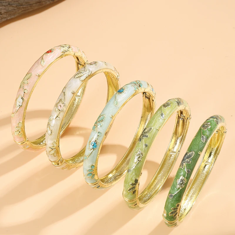 FTCY 5PCS Fine Small Flower Cloisonne Enamel Bangles For Women Vintage Bohemian Oil-drop Bracelet Elegant Jewelry Gifts FTCY 5PCS Fine Small Flower Cloisonne Enamel Bangles For Women Vintage Bohemian Oil-drop Bracelet Elegant Jewelry Gifts