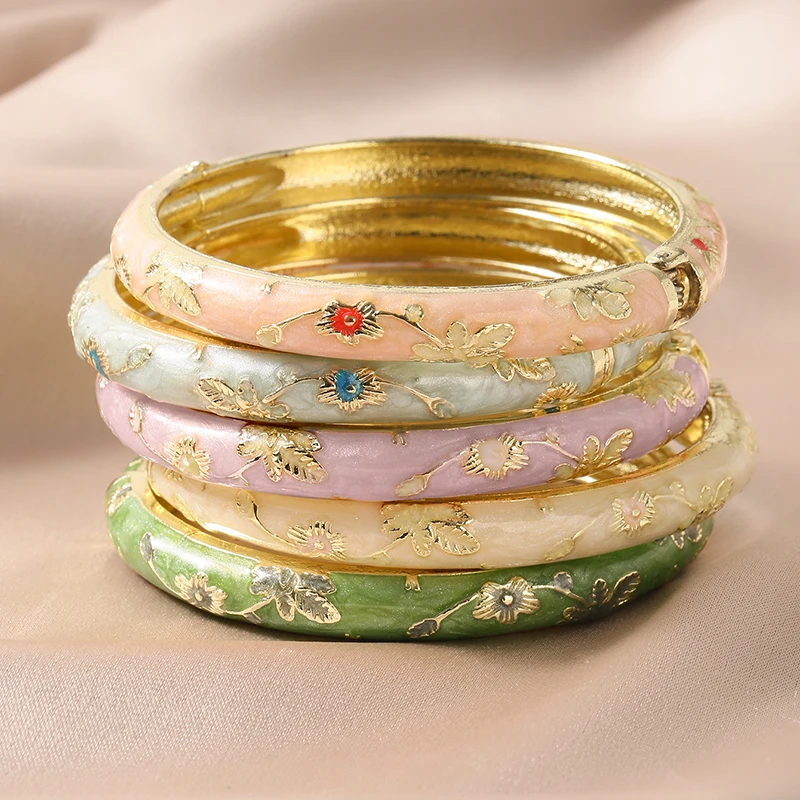 FTCY 5PCS Fine Small Flower Cloisonne Enamel Bangles For Women Vintage Bohemian Oil-drop Bracelet Elegant Jewelry Gifts FTCY 5PCS Fine Small Flower Cloisonne Enamel Bangles For Women Vintage Bohemian Oil-drop Bracelet Elegant Jewelry Gifts