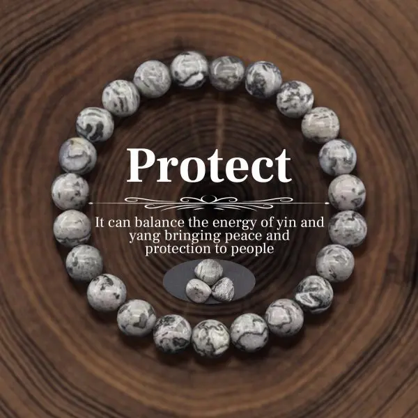 JD Natural Stone Jasper Quartz Beaded Wealth Lucky Bracelets for Women Men Classic Simple Stretch Bangles Yoga Healing Gifts