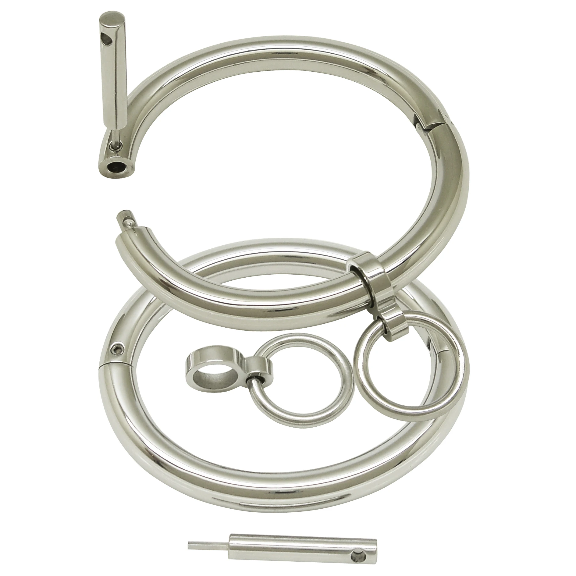 Polished Shining Stainless Steel Lockable Wrist Ankle Cuffs Bangle Bracelet With Removable O Ring Lock Screw Key Polished Shining Stainless Steel Lockable Wrist Ankle Cuffs Bangle Bracelet With Removable O Ring Lock Screw Key