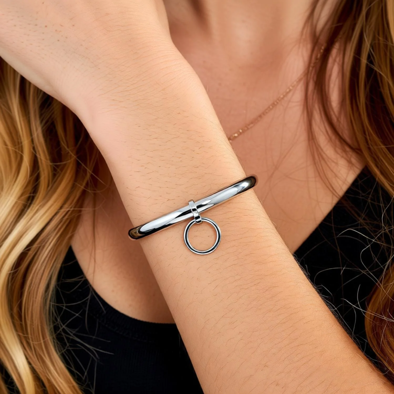Polished Shining Stainless Steel Lockable Wrist Ankle Cuffs Bangle  Bracelet With Removable O Ring Lock Screw Key