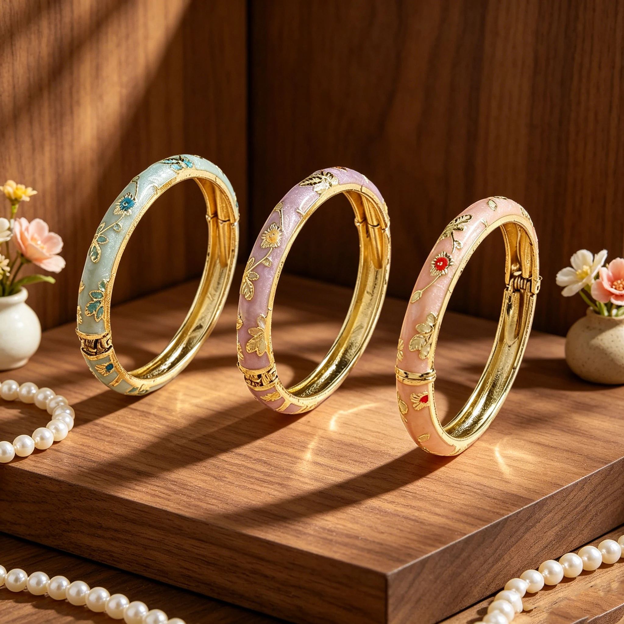 FTCY Vintage Fine Small Flower Bracelet Set For Women Ethnic Style Gold Color Plated Cloisonne Bangles Luxury Jewelry Gifts FTCY Vintage Fine Small Flower Bracelet Set For Women Ethnic Style Gold Color Plated Cloisonne Bangles Luxury Jewelry Gifts