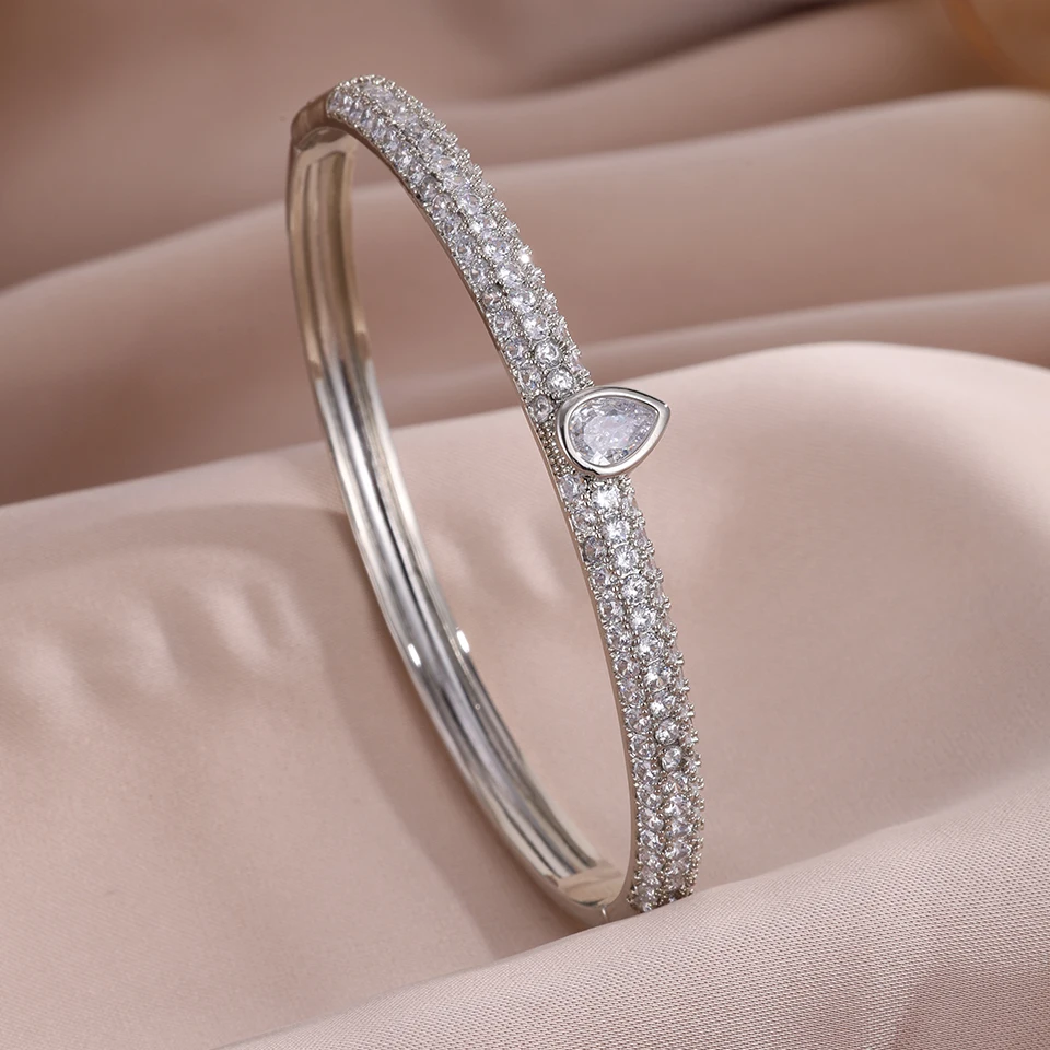 Yupsk 4/1pcs Brilliant Micro Paved Zirconia Copper Stainless Steel Bracelets Set for Women Elegant Wedding Party Jewelry