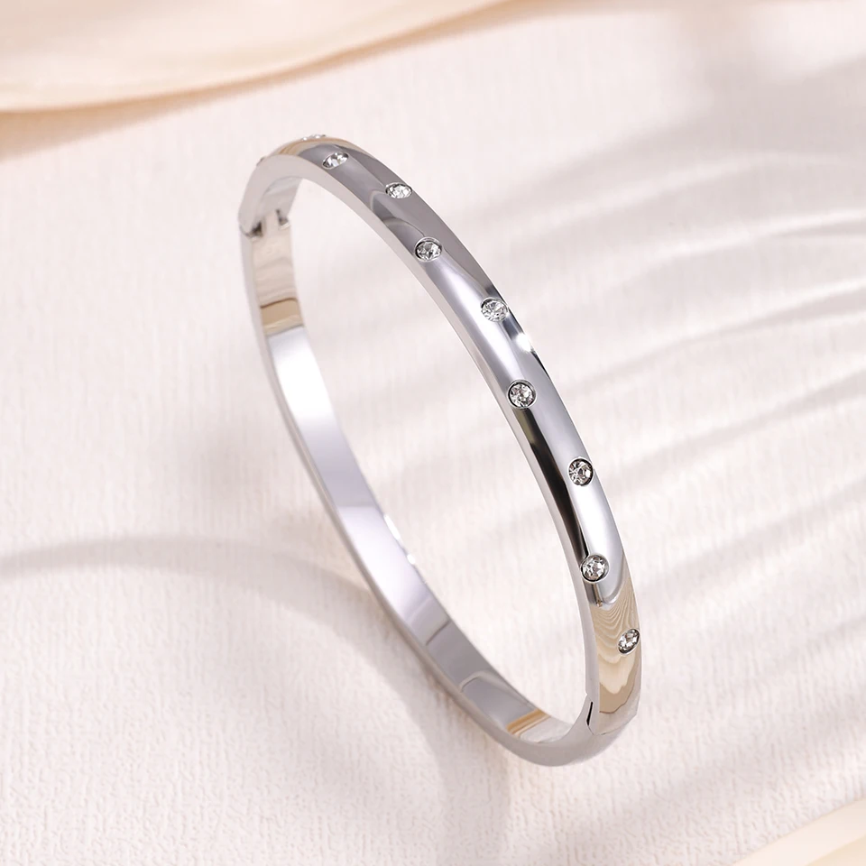 Yupsk 4/1pcs Brilliant Micro Paved Zirconia Copper Stainless Steel Bracelets Set for Women Elegant Wedding Party Jewelry