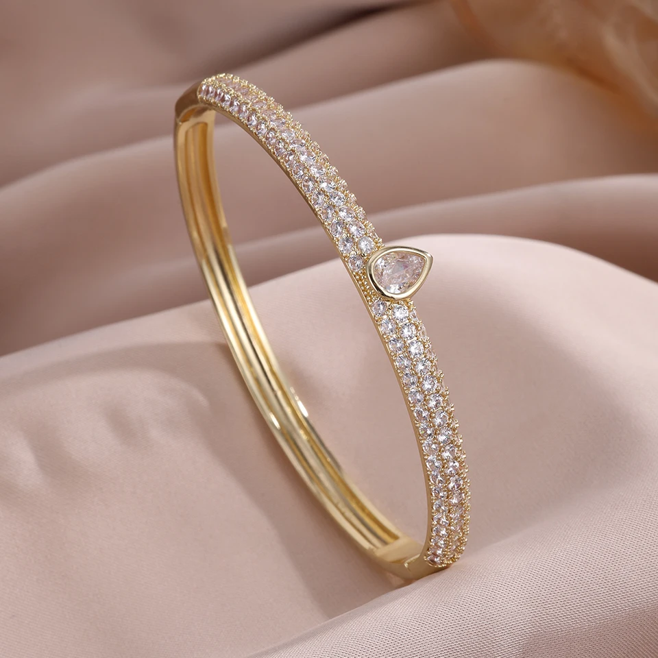 Yupsk 4/1pcs Brilliant Micro Paved Zirconia Copper Stainless Steel Bracelets Set for Women Elegant Wedding Party Jewelry