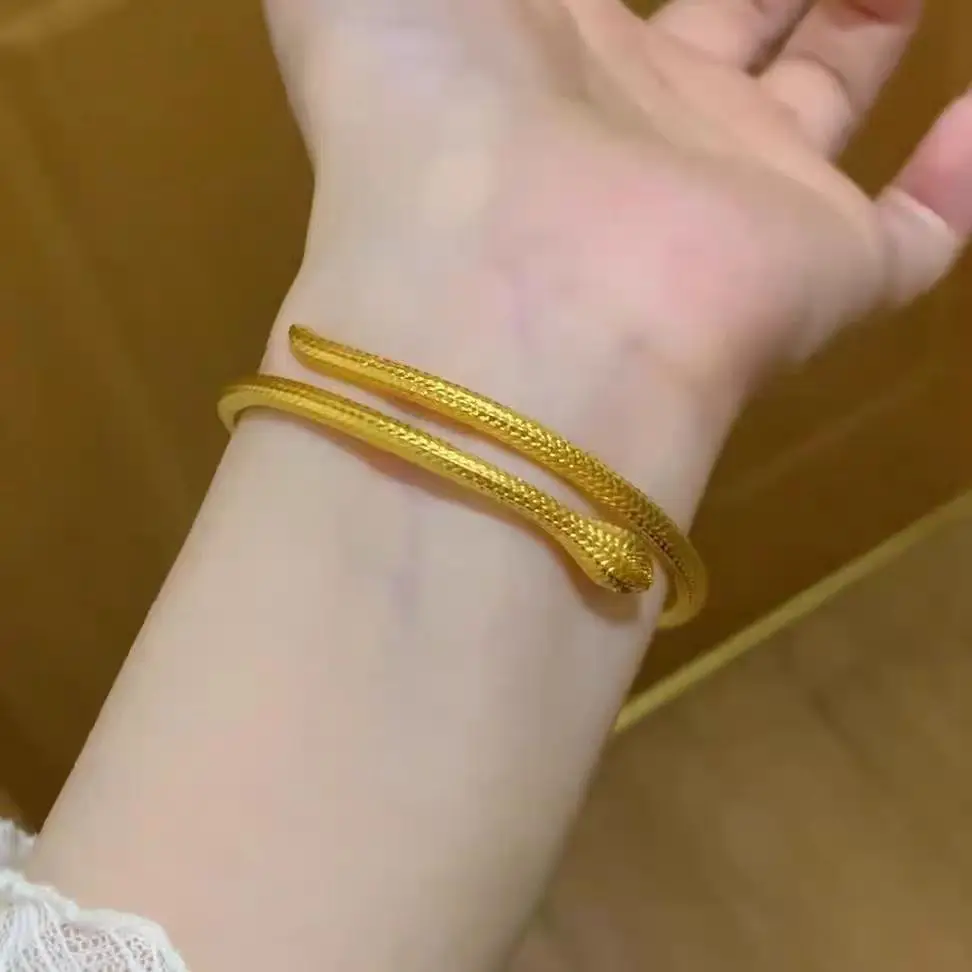 au999 ancient method snake bracelet pure gold fashionable 24K gold snake shape bracelet for women adjustable