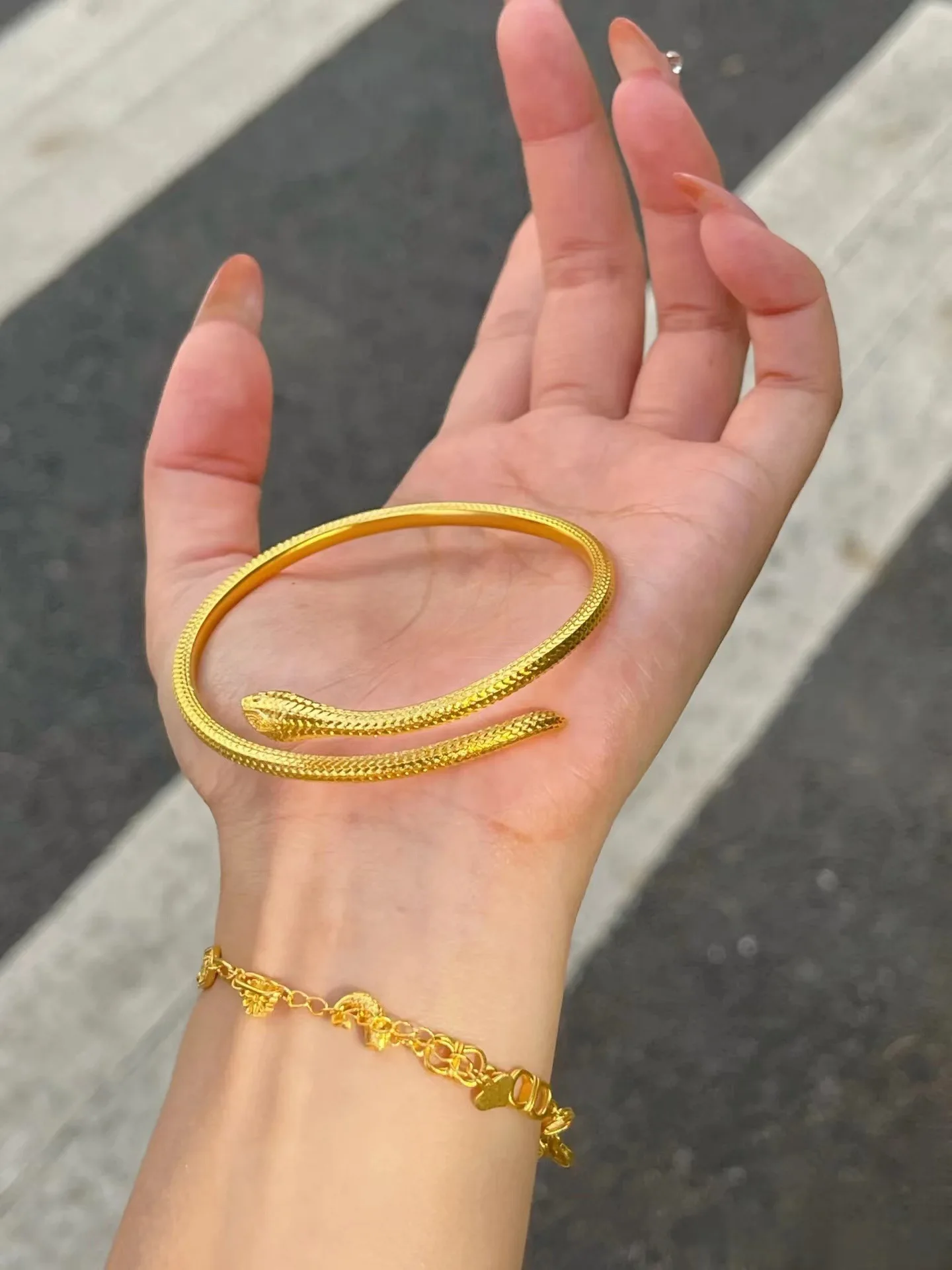 au999 ancient method snake bracelet pure gold fashionable 24K gold snake shape bracelet for women adjustable