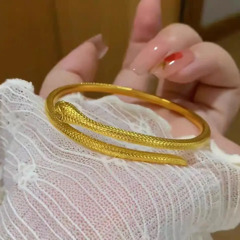 au999 ancient method snake bracelet pure gold fashionable 24K gold snake shape bracelet for women adjustable