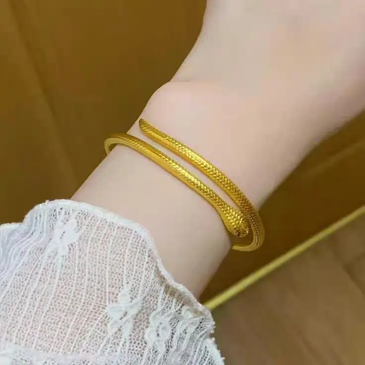 au999 ancient method snake bracelet pure gold fashionable 24K gold snake shape bracelet for women adjustable