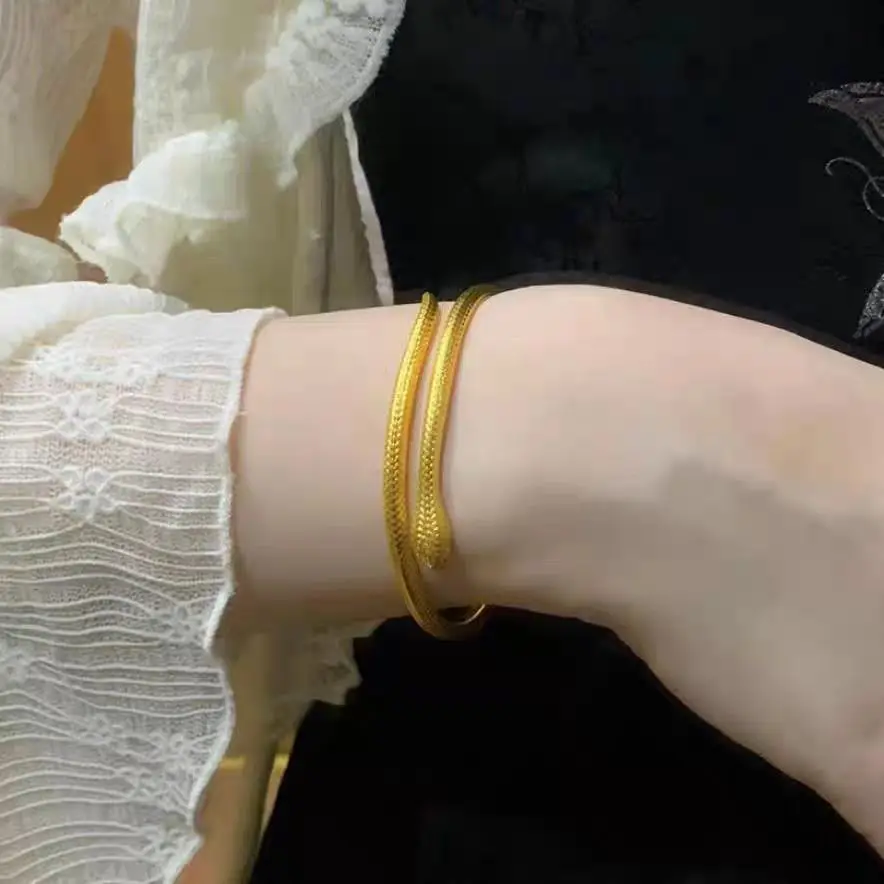 au999 ancient method snake bracelet pure gold fashionable 24K gold snake shape bracelet for women adjustable