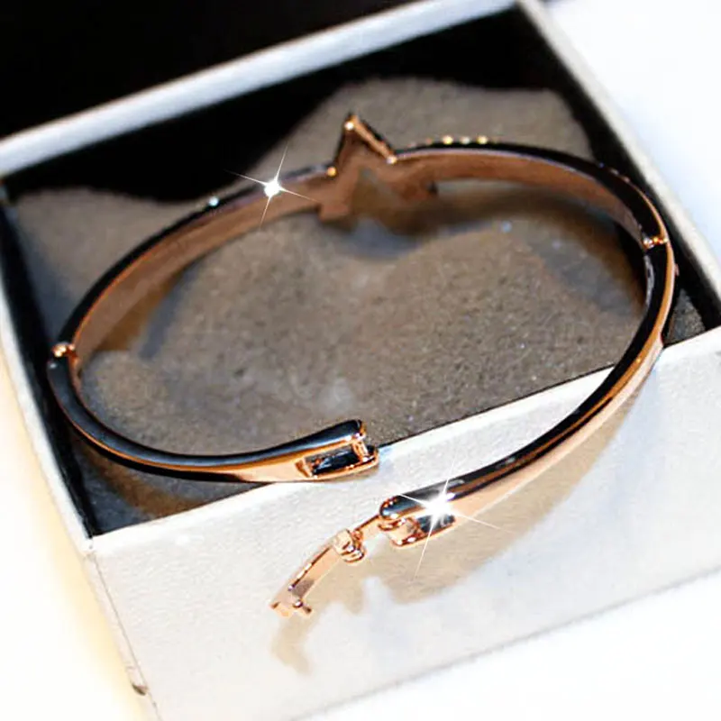 JUWANG Trend Fashion Korea Simple Micro Inlaid Zircon Word Lady Bracelets for Women Temperament Exquisite Luxury Bangle Jewelry
