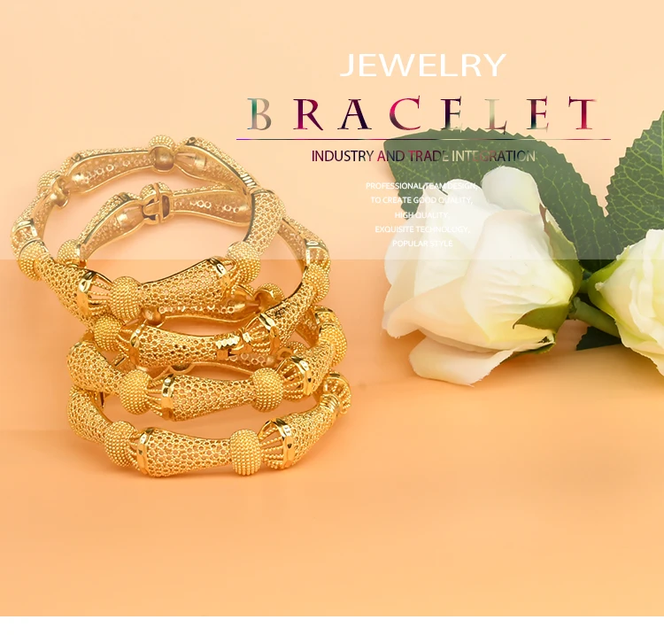 ANIID Women Charm Bracelet Bangle 24K Gold Color Jewelry Dubai Flower Bangle Brand African Designer Ethiopian Hawaiian Jewelry