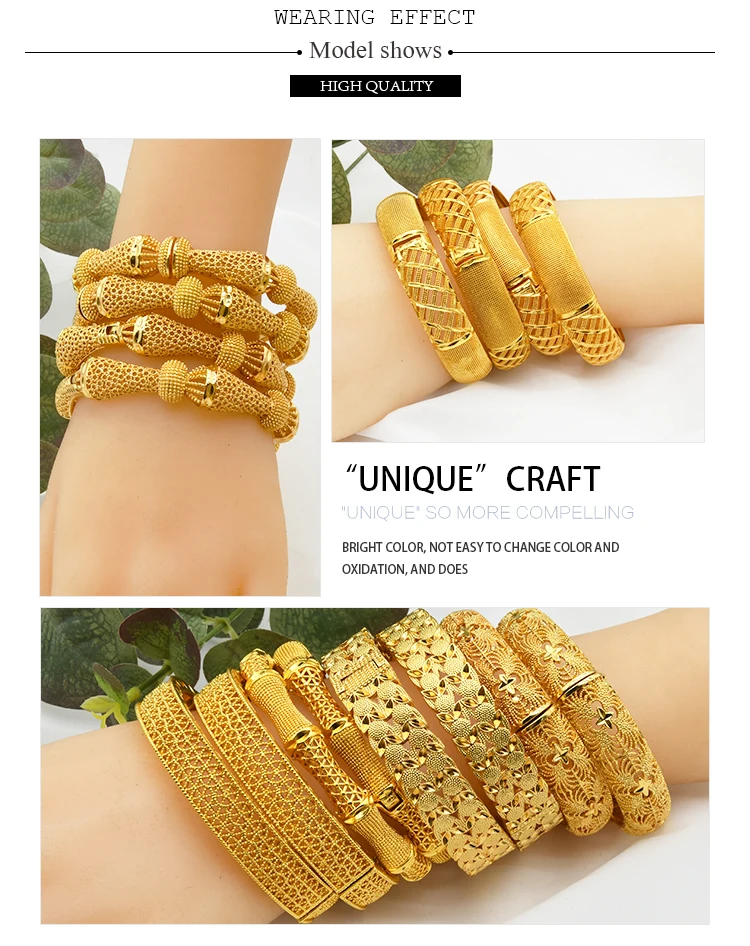 ANIID Women Charm Bracelet Bangle 24K Gold Color Jewelry Dubai Flower Bangle Brand African Designer Ethiopian Hawaiian Jewelry