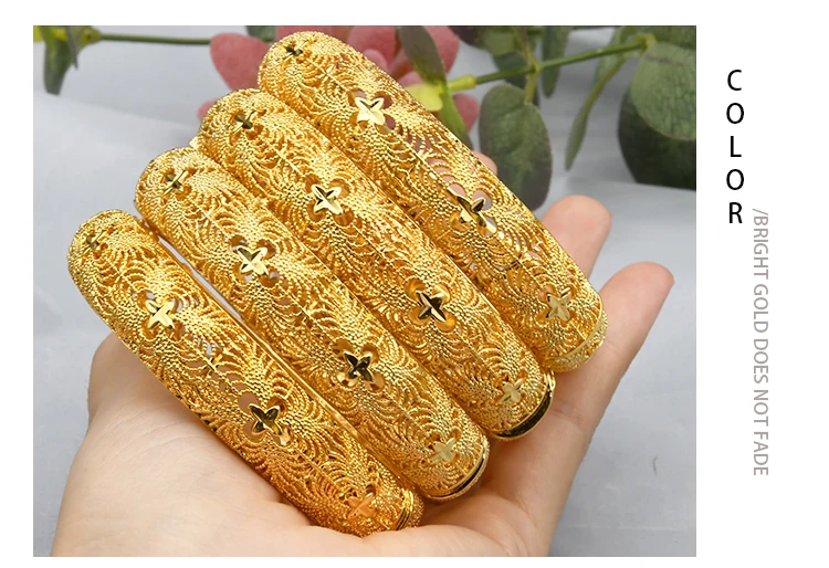 ANIID Women Charm Bracelet Bangle 24K Gold Color Jewelry Dubai Flower Bangle Brand African Designer Ethiopian Hawaiian Jewelry