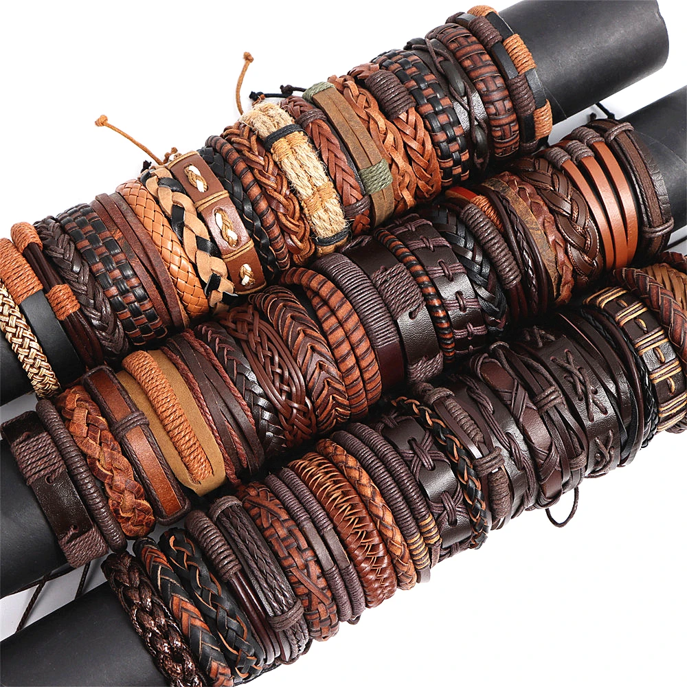 10/20/30/50/100Pcs/Lot Handmade Mens Mix Style Vintage Leather Bangle Bracelets Jewelry Cuff Bracelets For Women Size Adjustable 10/20/30/50/100Pcs/Lot Handmade Mens Mix Style Vintage Leather Bangle Bracelets Jewelry Cuff Bracelets For Women Size Adjustable