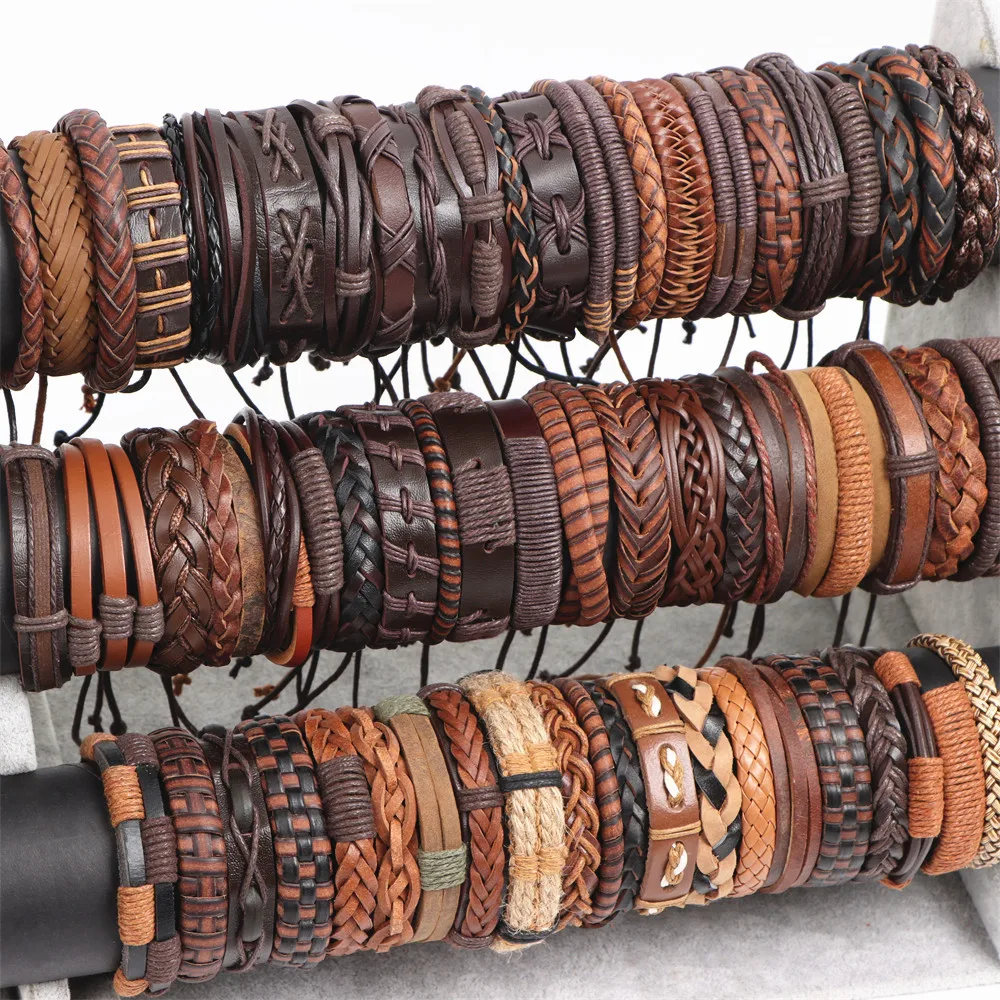 10/20/30/50/100Pcs/Lot Handmade Mens Mix Style Vintage Leather Bangle Bracelets Jewelry Cuff Bracelets For Women Size Adjustable 10/20/30/50/100Pcs/Lot Handmade Mens Mix Style Vintage Leather Bangle Bracelets Jewelry Cuff Bracelets For Women Size Adjustable