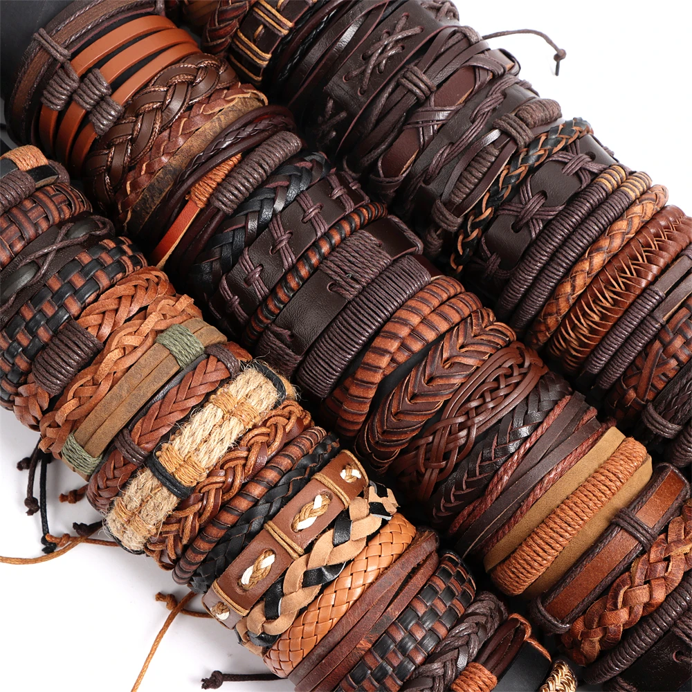 10/20/30/50/100Pcs/Lot Handmade Mens Mix Style Vintage Leather Bangle Bracelets Jewelry Cuff Bracelets For Women Size Adjustable 10/20/30/50/100Pcs/Lot Handmade Mens Mix Style Vintage Leather Bangle Bracelets Jewelry Cuff Bracelets For Women Size Adjustable