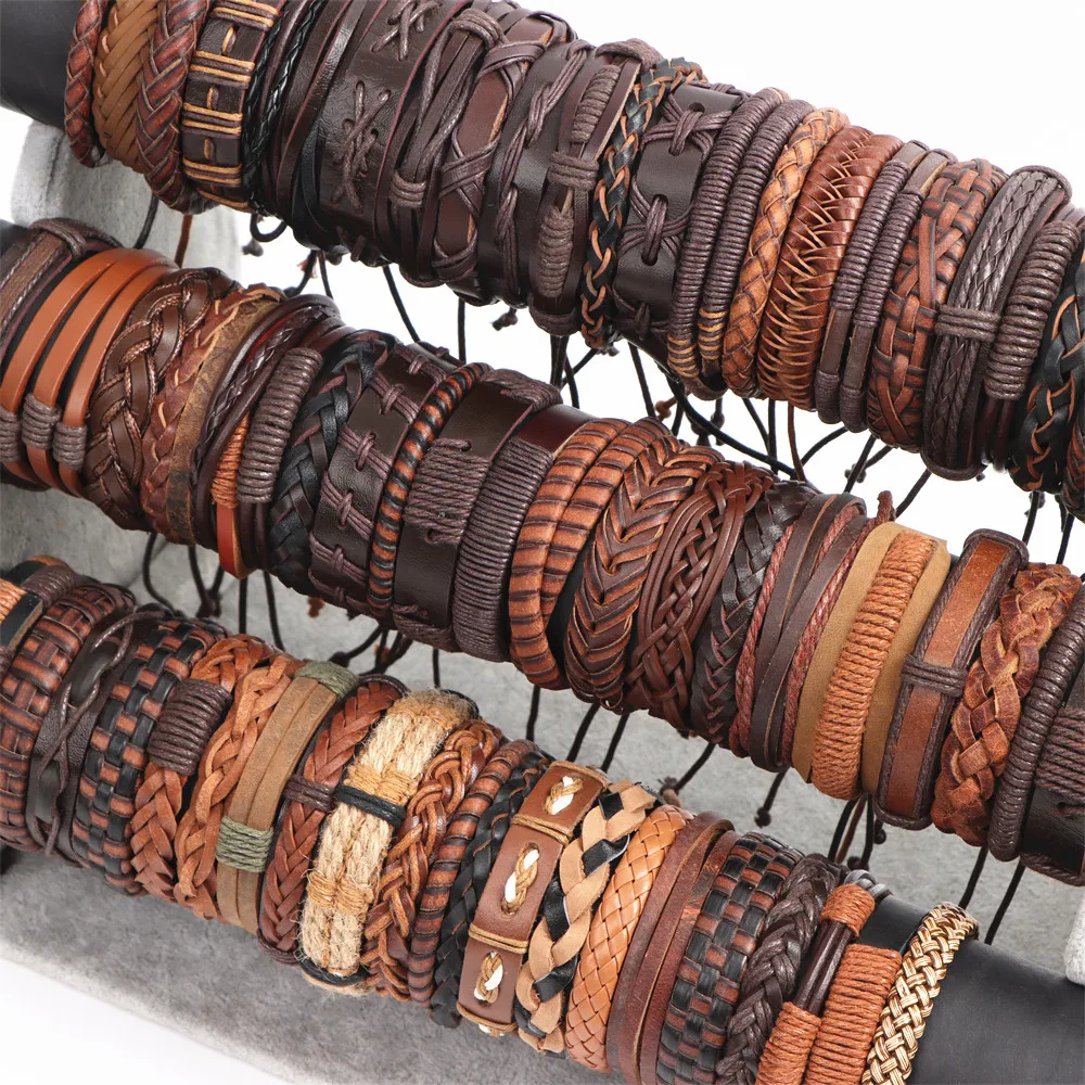 10/20/30/50/100Pcs/Lot Handmade Mens Mix Style Vintage Leather Bangle Bracelets Jewelry Cuff Bracelets For Women Size Adjustable 10/20/30/50/100Pcs/Lot Handmade Mens Mix Style Vintage Leather Bangle Bracelets Jewelry Cuff Bracelets For Women Size Adjustable