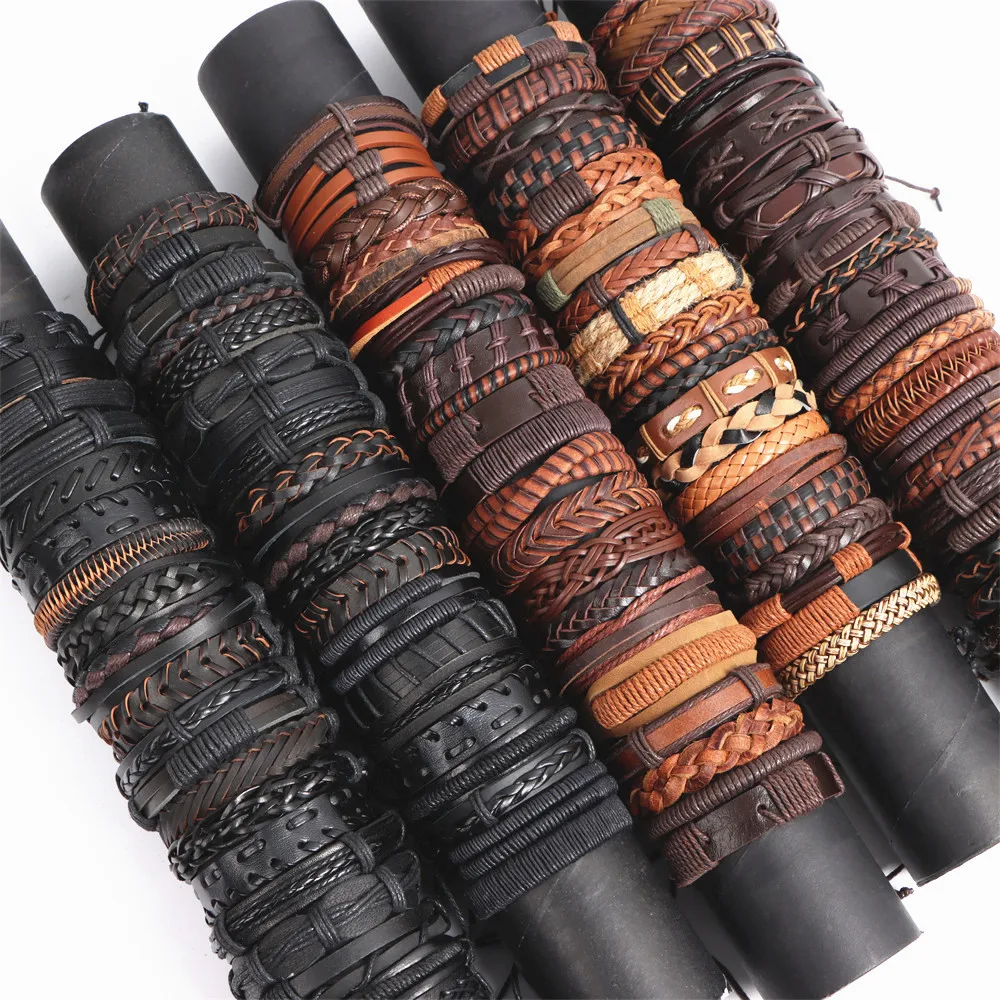 10/20/30/50/100Pcs/Lot Handmade Mens Mix Style Vintage Leather Bangle Bracelets Jewelry Cuff Bracelets For Women Size Adjustable 10/20/30/50/100Pcs/Lot Handmade Mens Mix Style Vintage Leather Bangle Bracelets Jewelry Cuff Bracelets For Women Size Adjustable