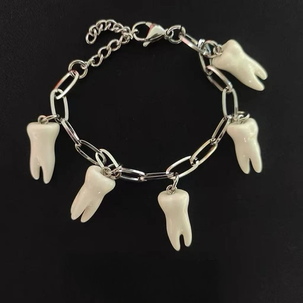 Creative Teeth Charm Bangle Bracelet Punk Street Accessory Party Jewelry Gift for Men Women Festival Dating Casual Decoration