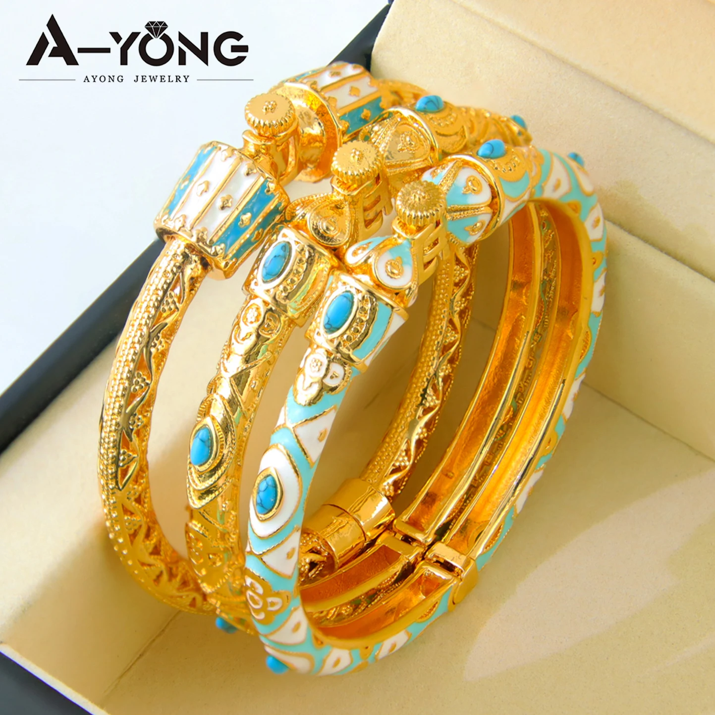 Ethiopia Classic Turquoise Bracelet 21k Gold Plated Dubai Charm Opening Bangles Oman Women Bridal Wedding Party Jewelry Ethiopia Classic Turquoise Bracelet 21k Gold Plated Dubai Charm Opening Bangles Oman Women Bridal Wedding Party Jewelry