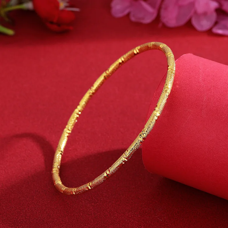 24K Gold Women's Solid Starry Sky Thin Bangle | AU999 Pure Gold, densely set micro - beads like stars, glossy & delicate