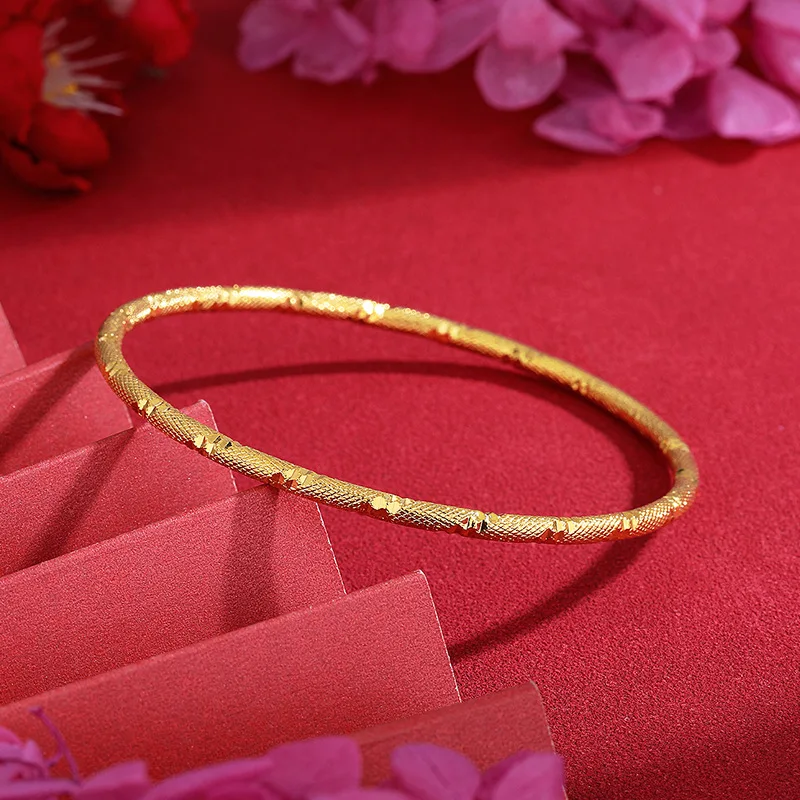 24K Gold Women's Solid Starry Sky Thin Bangle | AU999 Pure Gold, densely set micro - beads like stars, glossy & delicate
