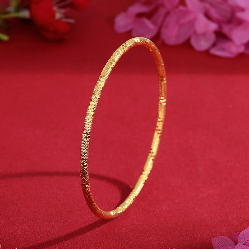 24K Gold Women's Solid Starry Sky Thin Bangle | AU999 Pure Gold, densely set micro - beads like stars, glossy & delicate