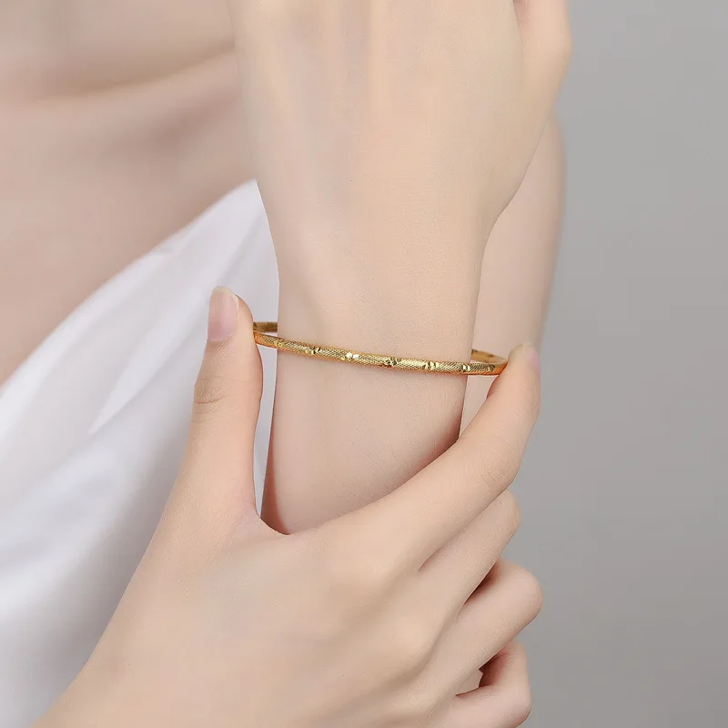 24K Gold Women's Solid Starry Sky Thin Bangle | AU999 Pure Gold, densely set micro - beads like stars, glossy & delicate