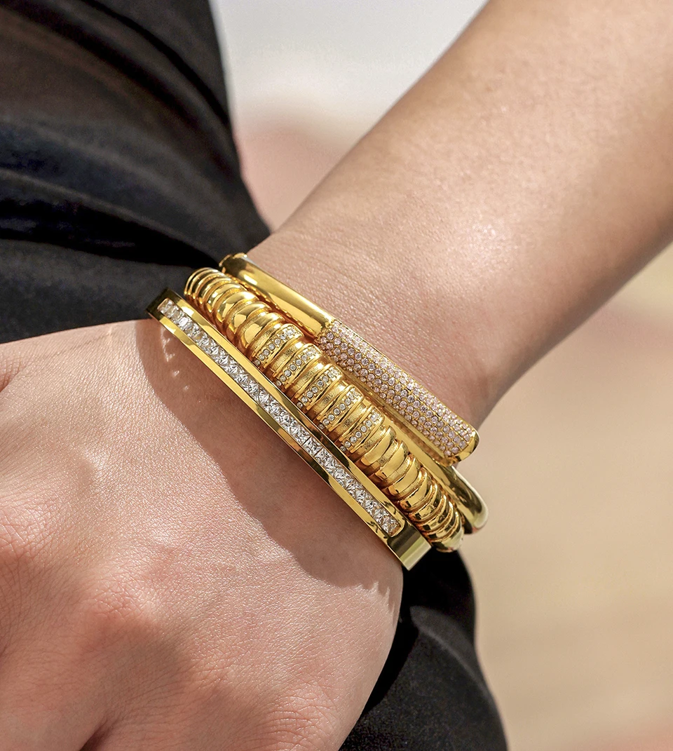6 Models 316L Stainless Steel Bracelet Bangles For Women 18k Gold Plated With Shiny Zircon Non Tarnish Womne's Bracelets Bangle