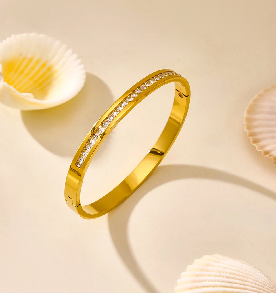 6 Models 316L Stainless Steel Bracelet Bangles For Women 18k Gold Plated With Shiny Zircon Non Tarnish Womne's Bracelets Bangle