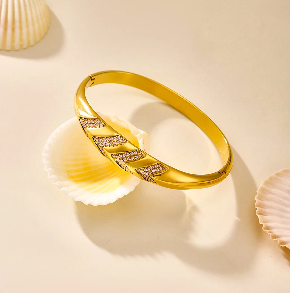 6 Models 316L Stainless Steel Bracelet Bangles For Women 18k Gold Plated With Shiny Zircon Non Tarnish Womne's Bracelets Bangle
