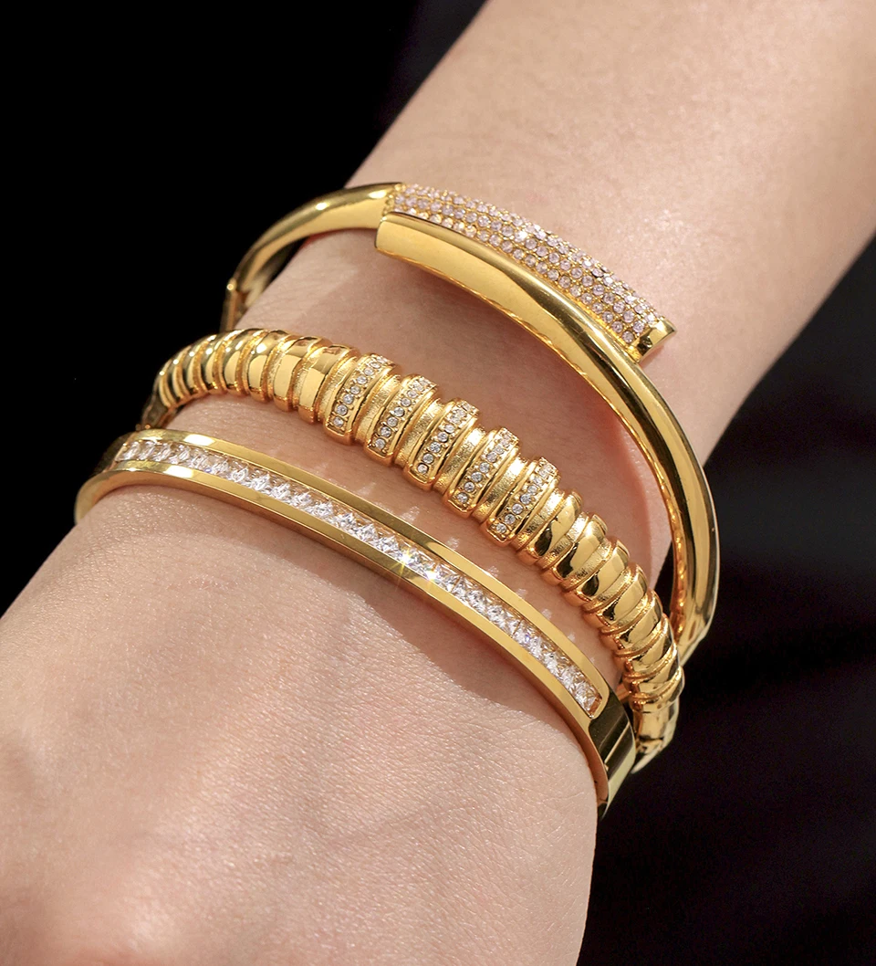 6 Models 316L Stainless Steel Bracelet Bangles For Women 18k Gold Plated With Shiny Zircon Non Tarnish Womne's Bracelets Bangle