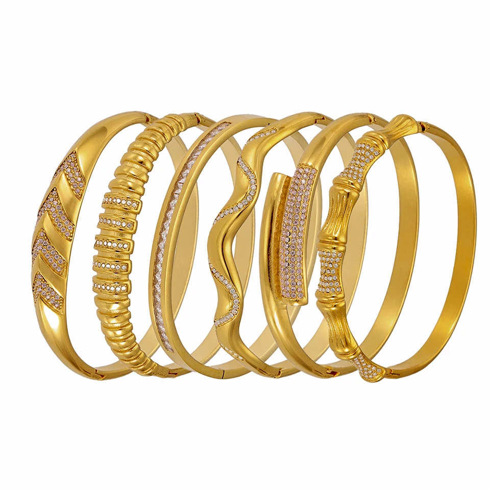 6 Models 316L Stainless Steel Bracelet Bangles For Women 18k Gold Plated With Shiny Zircon Non Tarnish Womne's Bracelets Bangle