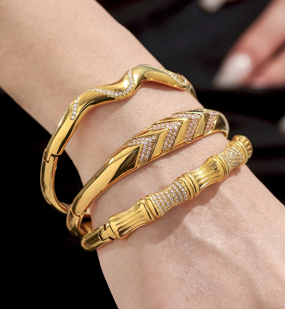 6 Models 316L Stainless Steel Bracelet Bangles For Women 18k Gold Plated With Shiny Zircon Non Tarnish Womne's Bracelets Bangle