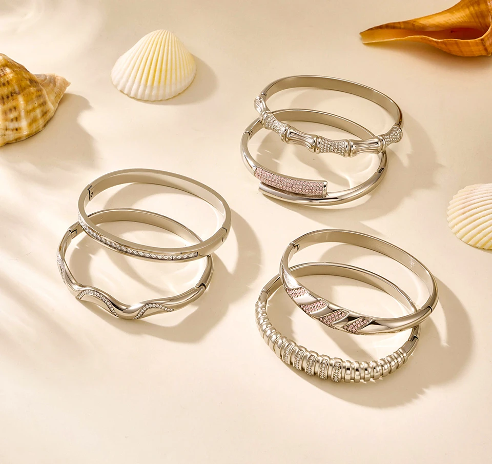 6 Models 316L Stainless Steel Bracelet Bangles For Women 18k Gold Plated With Shiny Zircon Non Tarnish Womne's Bracelets Bangle