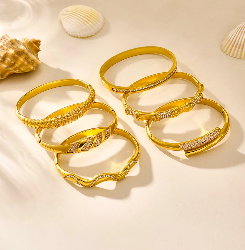 6 Models 316L Stainless Steel Bracelet Bangles For Women 18k Gold Plated With Shiny Zircon Non Tarnish Womne's Bracelets Bangle