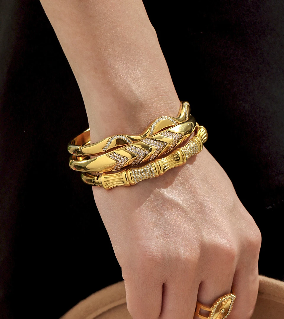 6 Models 316L Stainless Steel Bracelet Bangles For Women 18k Gold Plated With Shiny Zircon Non Tarnish Womne's Bracelets Bangle
