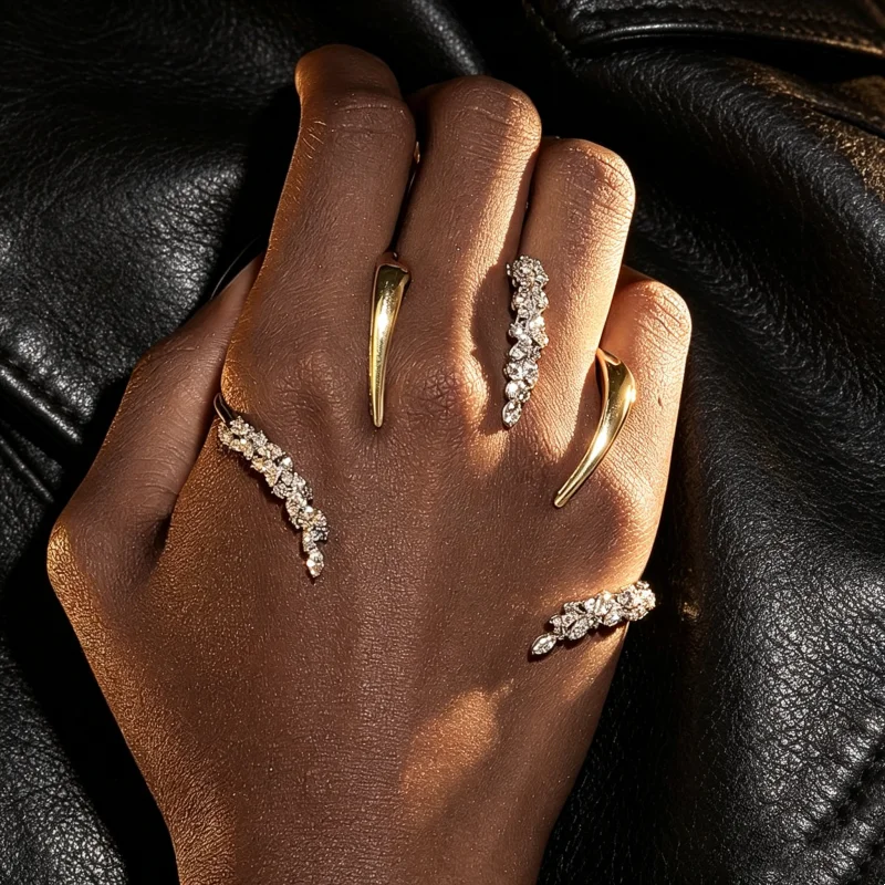 Luxury Diamond-Encrusted Leaf-Shaped Open Bracelet for Women Men Hip Hop Trendy Crystal Bracelet Party Accessory Hand Jewelry