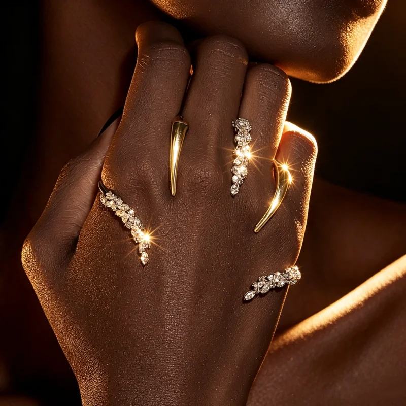 Luxury Diamond-Encrusted Leaf-Shaped Open Bracelet for Women Men Hip Hop Trendy Crystal Bracelet Party Accessory Hand Jewelry