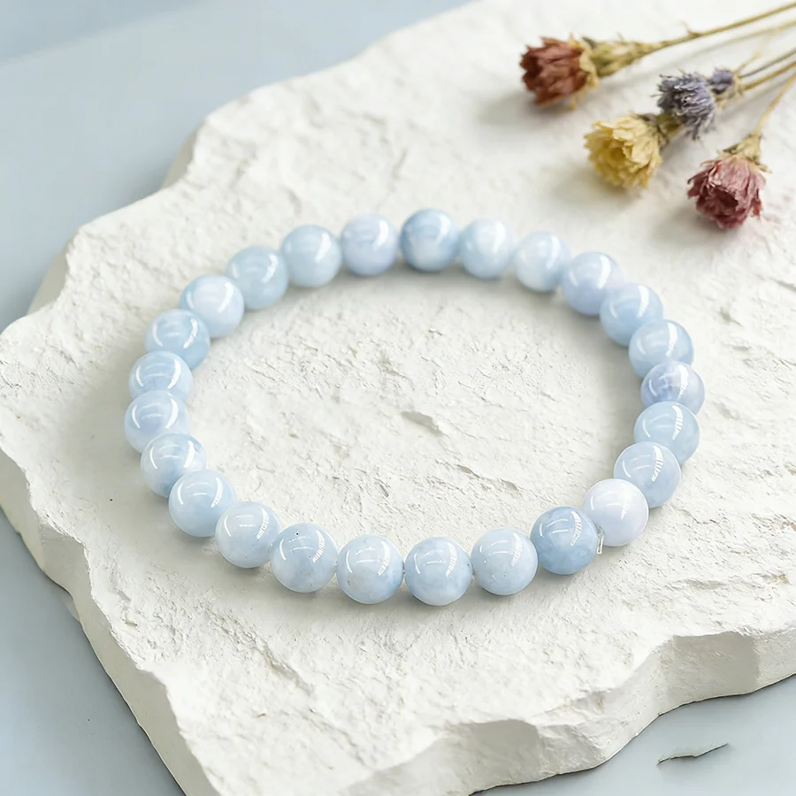 5A Natural Stone Aquamarine Blue Chalcedony Beads Bracelets Women Original Reiki Healing Round Stone Strand Bangles Friend Gift 5A Natural Stone Aquamarine Blue Chalcedony Beads Bracelets Women Original Reiki Healing Round Stone Strand Bangles Friend Gift