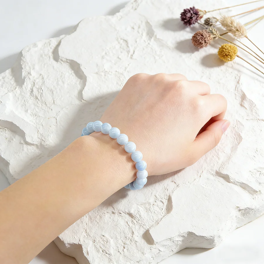 5A Natural Stone Aquamarine Blue Chalcedony Beads Bracelets Women Original Reiki Healing Round Stone Strand Bangles Friend Gift 5A Natural Stone Aquamarine Blue Chalcedony Beads Bracelets Women Original Reiki Healing Round Stone Strand Bangles Friend Gift